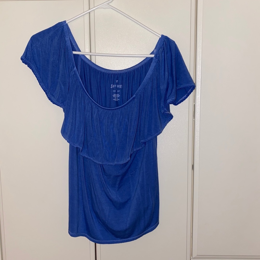 blue soft&sexy off the shoulder top